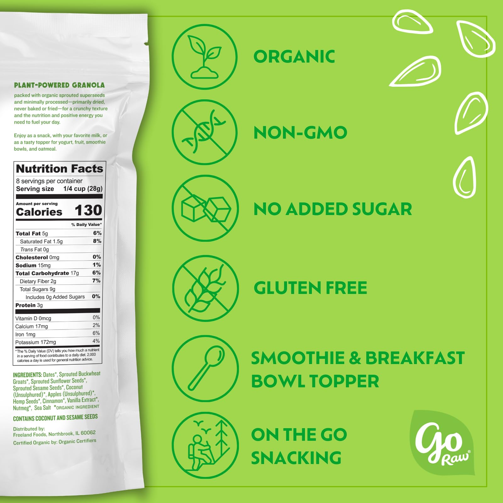 Go Raw Organic Sprouted Granola, Apple Cinnamon, 6 ct box of 8 oz bags