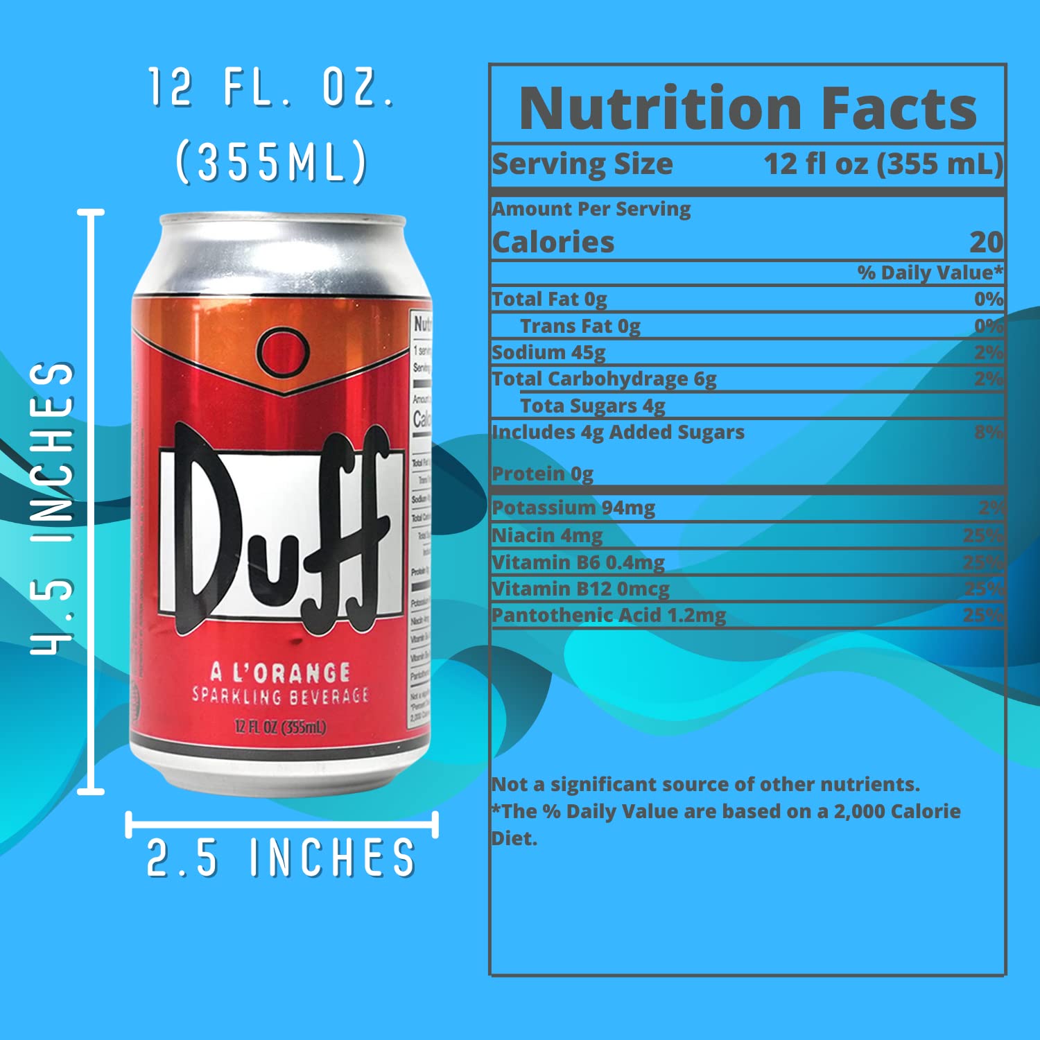 The Simpsons Duff Energy Drink (6 Pack) Wonderful Orange Flavor with 2 GosuToys Stickers