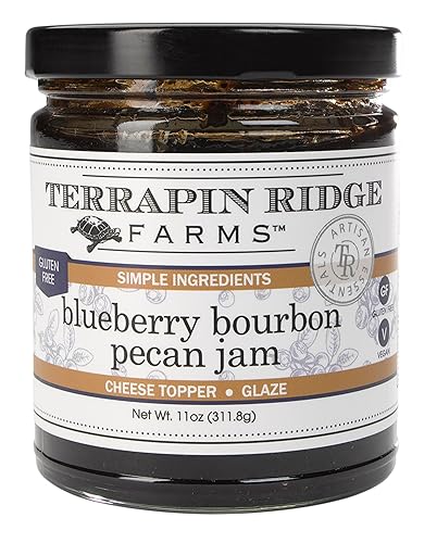 Terrapin Ridge Farms Blueberry Bourbon Pecan Jam - Sweet & Flavorful Jam with Blueberries, Pecans, Raisins, Cinnamon, and Bourbon - Perfect for Toast