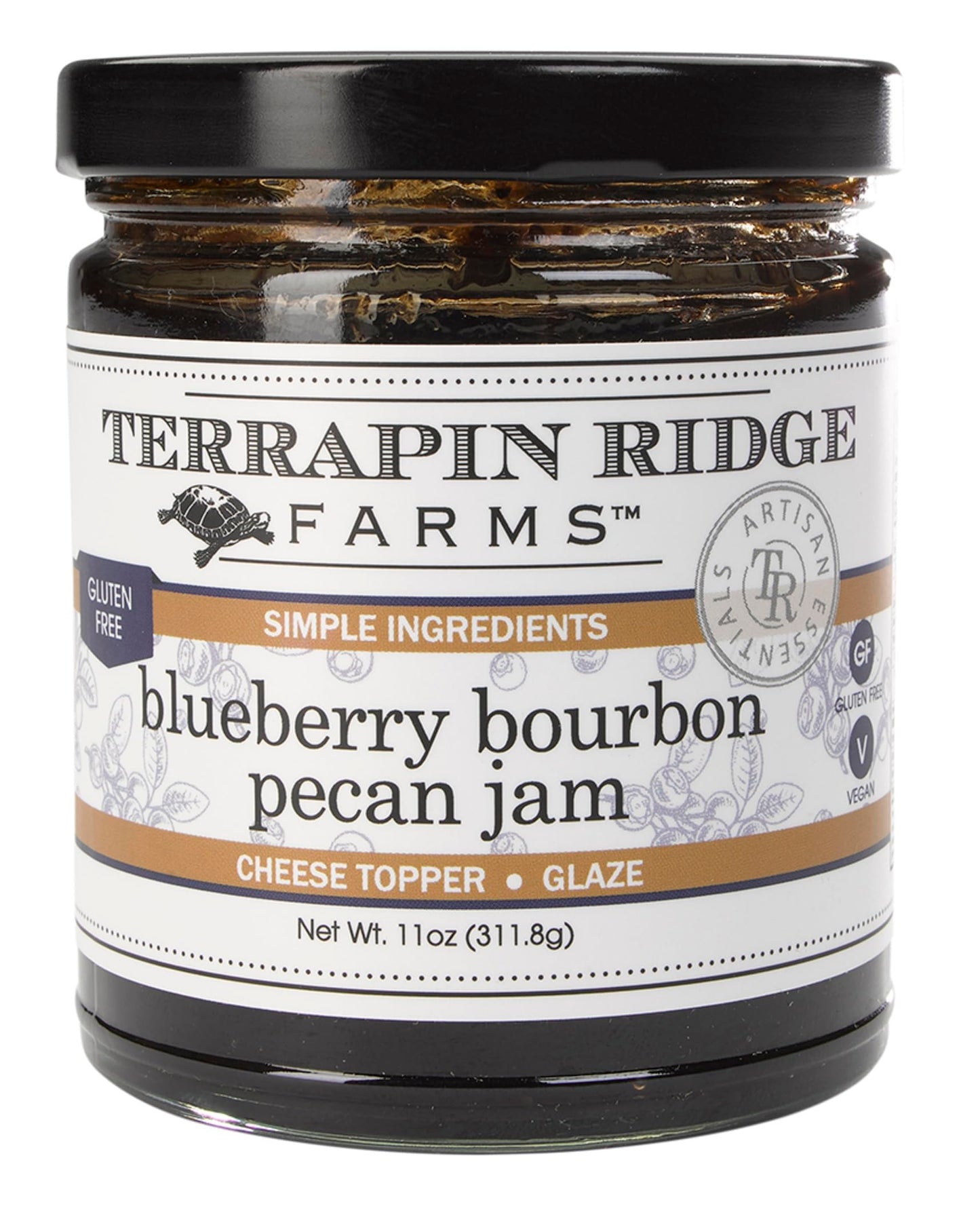 Terrapin Ridge Farms Blueberry Bourbon Pecan Jam - Sweet & Flavorful Jam with Blueberries, Pecans, Raisins, Cinnamon, and Bourbon - Perfect for Toast