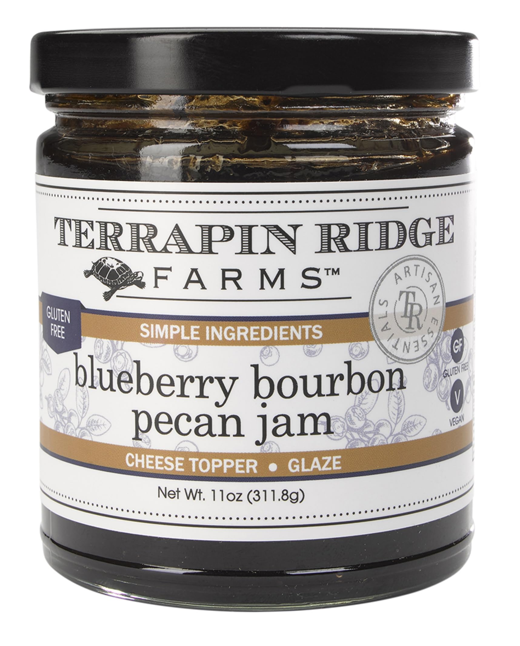 Terrapin Ridge Farms Blueberry Bourbon Pecan Jam - Sweet & Flavorful Jam with Blueberries, Pecans, Raisins, Cinnamon, and Bourbon - Perfect for Toast