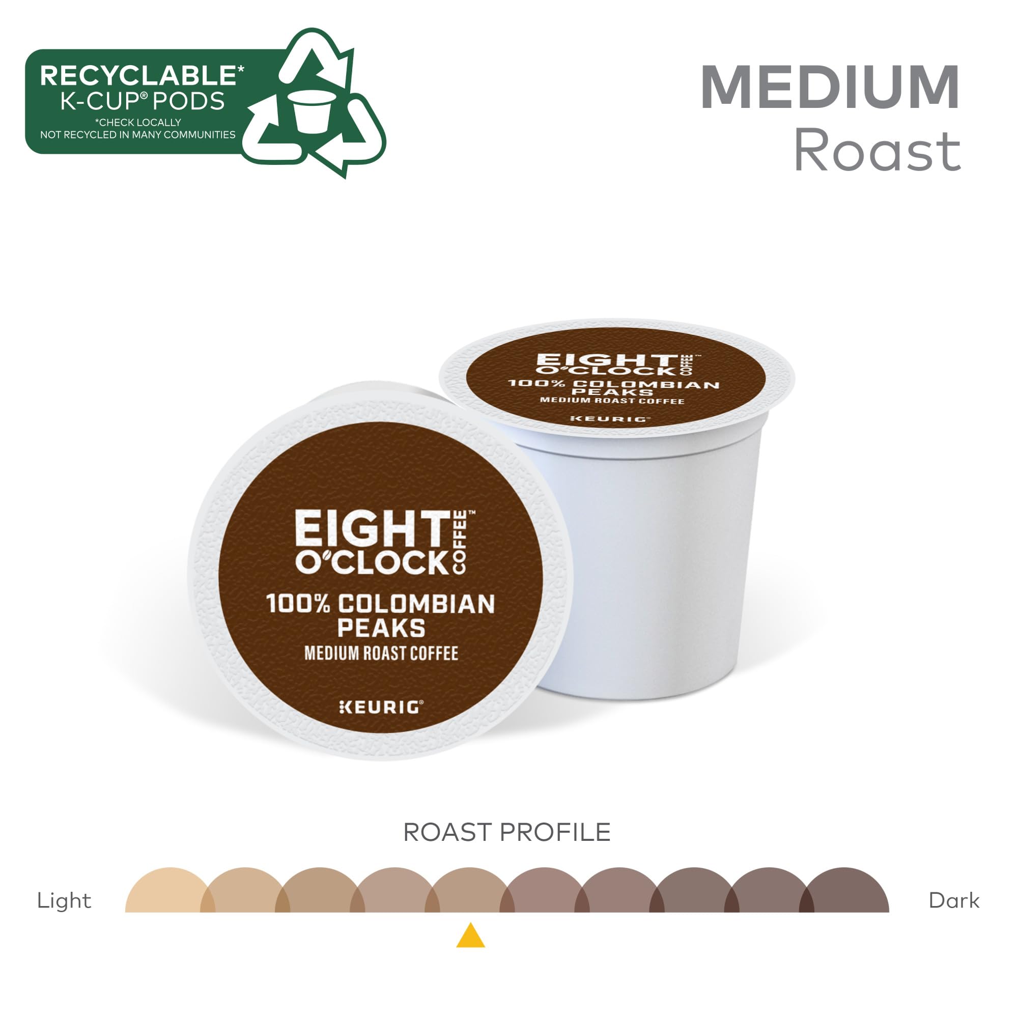 EIGHT O CLOCK 100% COLOMBIAN PEAKS K CUP COFFEE CAFFEINE CUP IN BOX 3.9 OZ - 0011141106721