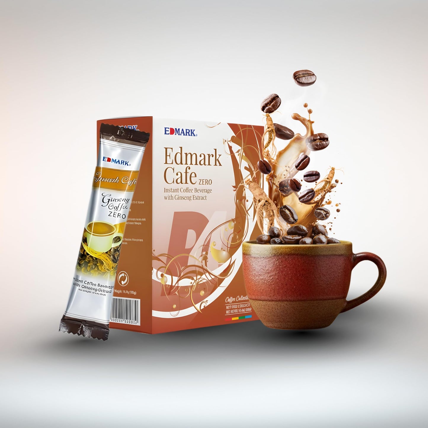 EDMARK ZERO Ginseng Coffee | Smooth Medium Roast w/Panax Ginseng | Low Sugar, Aspartame-Free Clean Sweetened Formula | Balanced Energy, Focus
