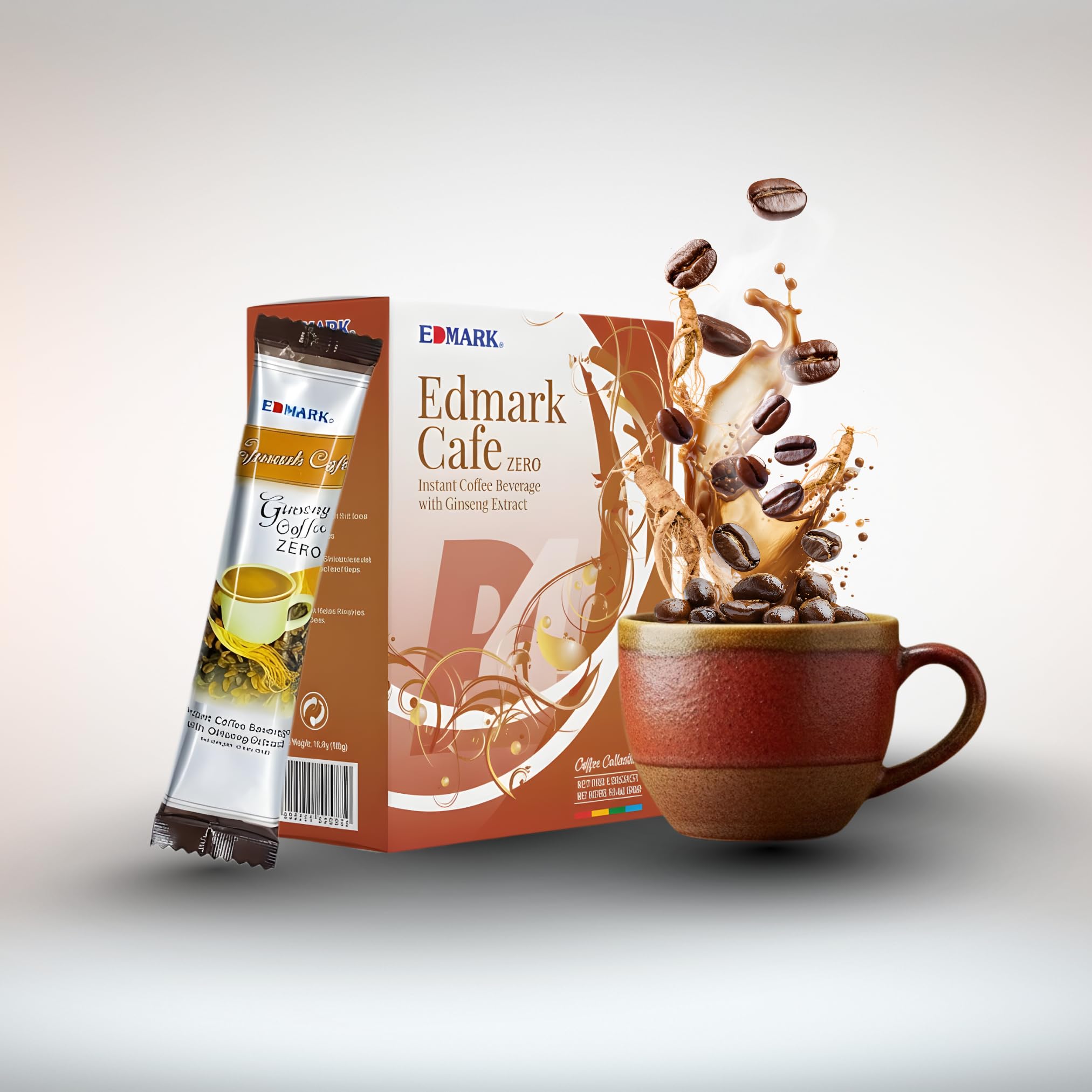 EDMARK ZERO Ginseng Coffee | Smooth Medium Roast w/Panax Ginseng | Low Sugar, Aspartame-Free Clean Sweetened Formula | Balanced Energy, Focus