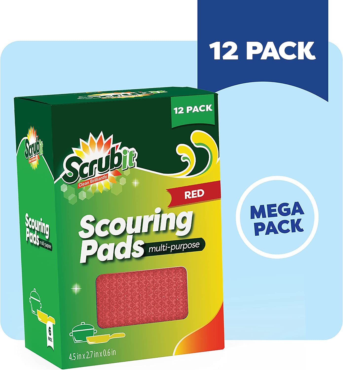 SCRUBIT Multi-Purpose Dish Scrub Sponge, Non Scratch Scouring Pads, Cleaning Sponges for pots, Dishes & Non-Stick Cookware - Pot Scrubber Sponges