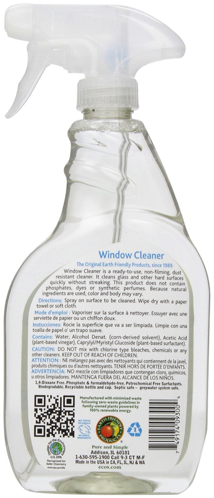 Earth Friendly Products Window Cleaner with Vinegar, 22 Oz
