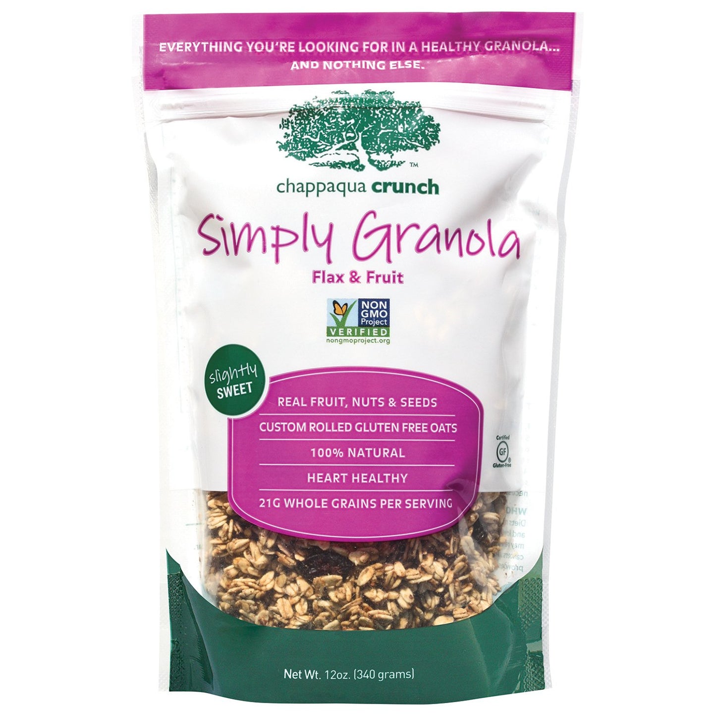 Chappaqua Crunch Simply Granola, GLUTEN FREE Flax and Fruit, GF Custom Rolled Oats & Flax with Roasted Almonds,Raisins,Cranberries & Sunflower