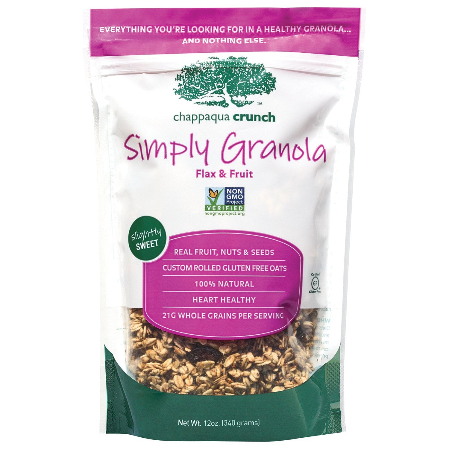 Chappaqua Crunch Simply Granola, GLUTEN FREE Flax and Fruit, GF Custom Rolled Oats & Flax with Roasted Almonds,Raisins,Cranberries & Sunflower