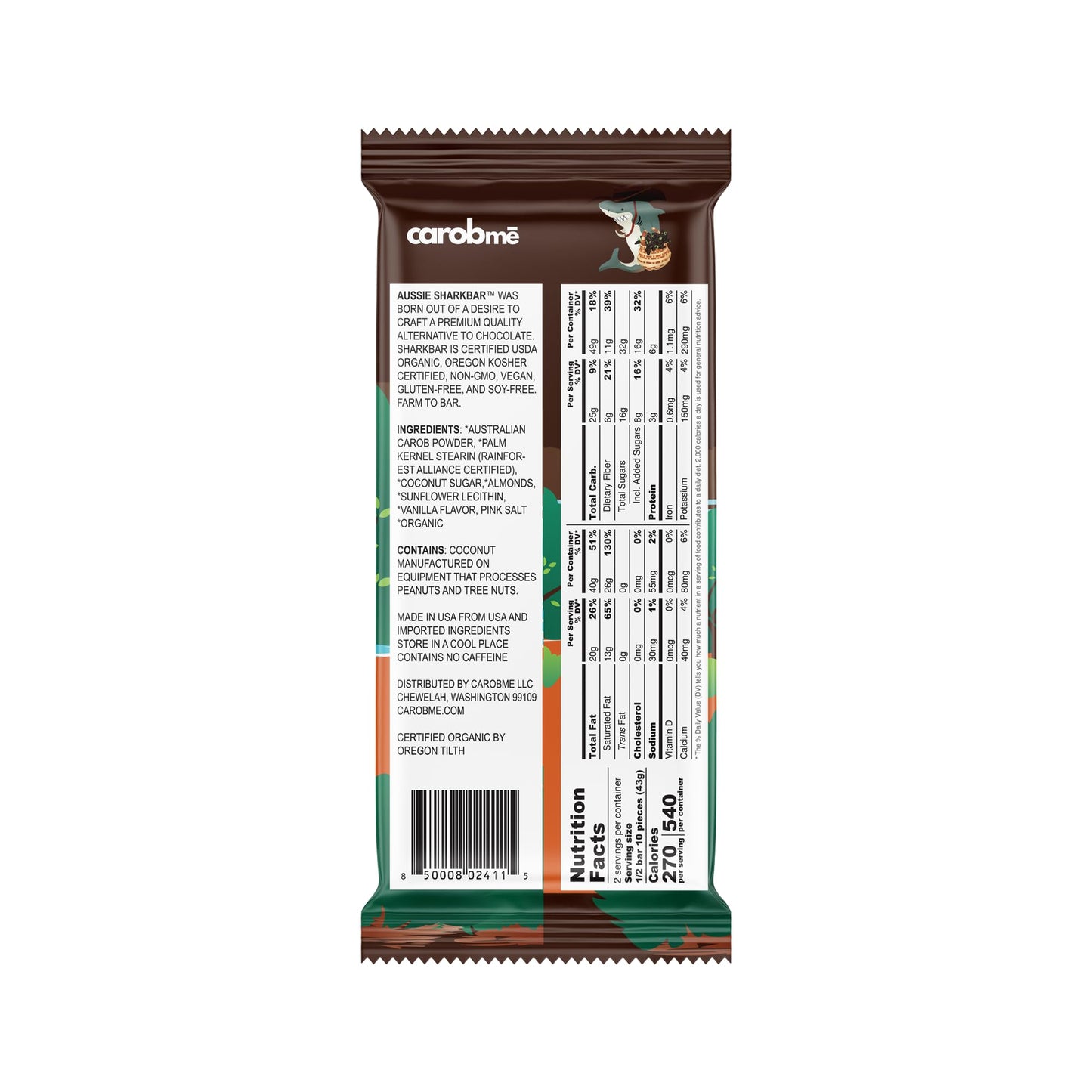 CAROBME ORGANIC ALMONDS CAROB BAR | Vegan Soy Free Gluten-Free | Caffeine Free Substitute for Chocolate, Candy and chocolate bars