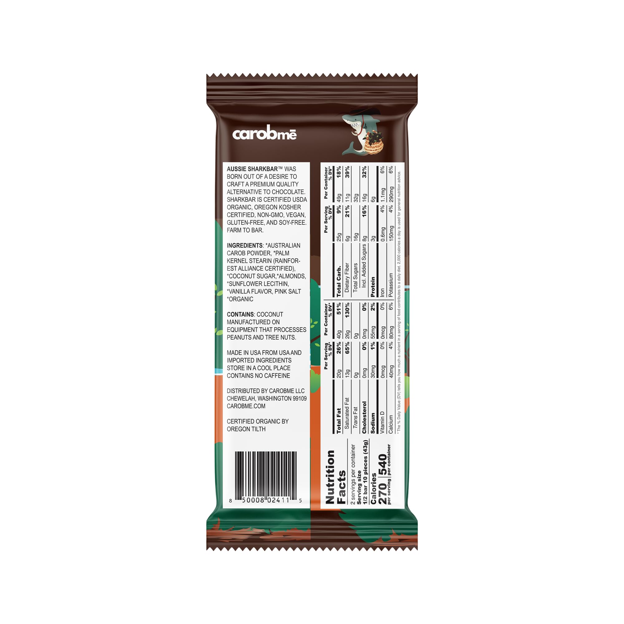 CAROBME ORGANIC ALMONDS CAROB BAR | Vegan Soy Free Gluten-Free | Caffeine Free Substitute for Chocolate, Candy and chocolate bars