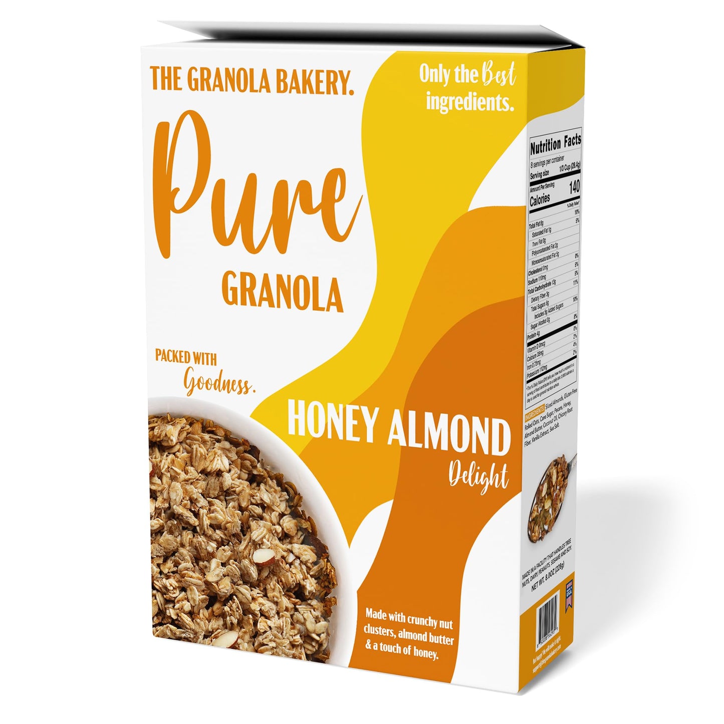 TGB Honey Almond Granola, Crunchy Almond Butter Clusters, Low Sugar, Gluten Free, Non-GMO, Natural Breakfast Cereal, Healthy Snack, 8 ounces
