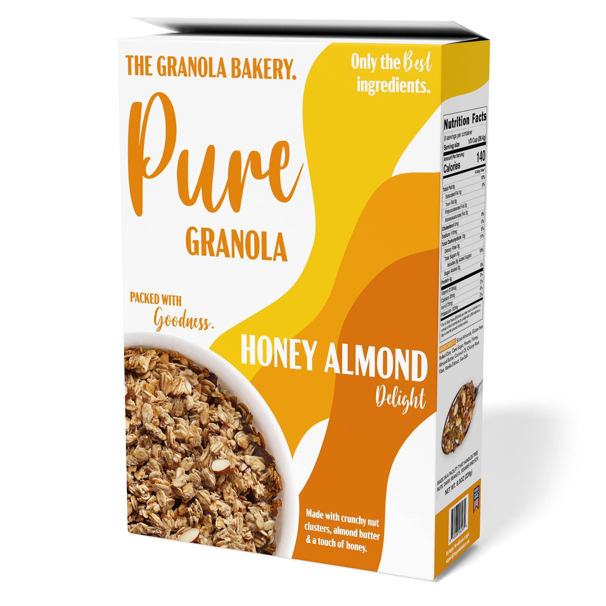 TGB Honey Almond Granola, Crunchy Almond Butter Clusters, Low Sugar, Gluten Free, Non-GMO, Natural Breakfast Cereal, Healthy Snack, 8 ounces