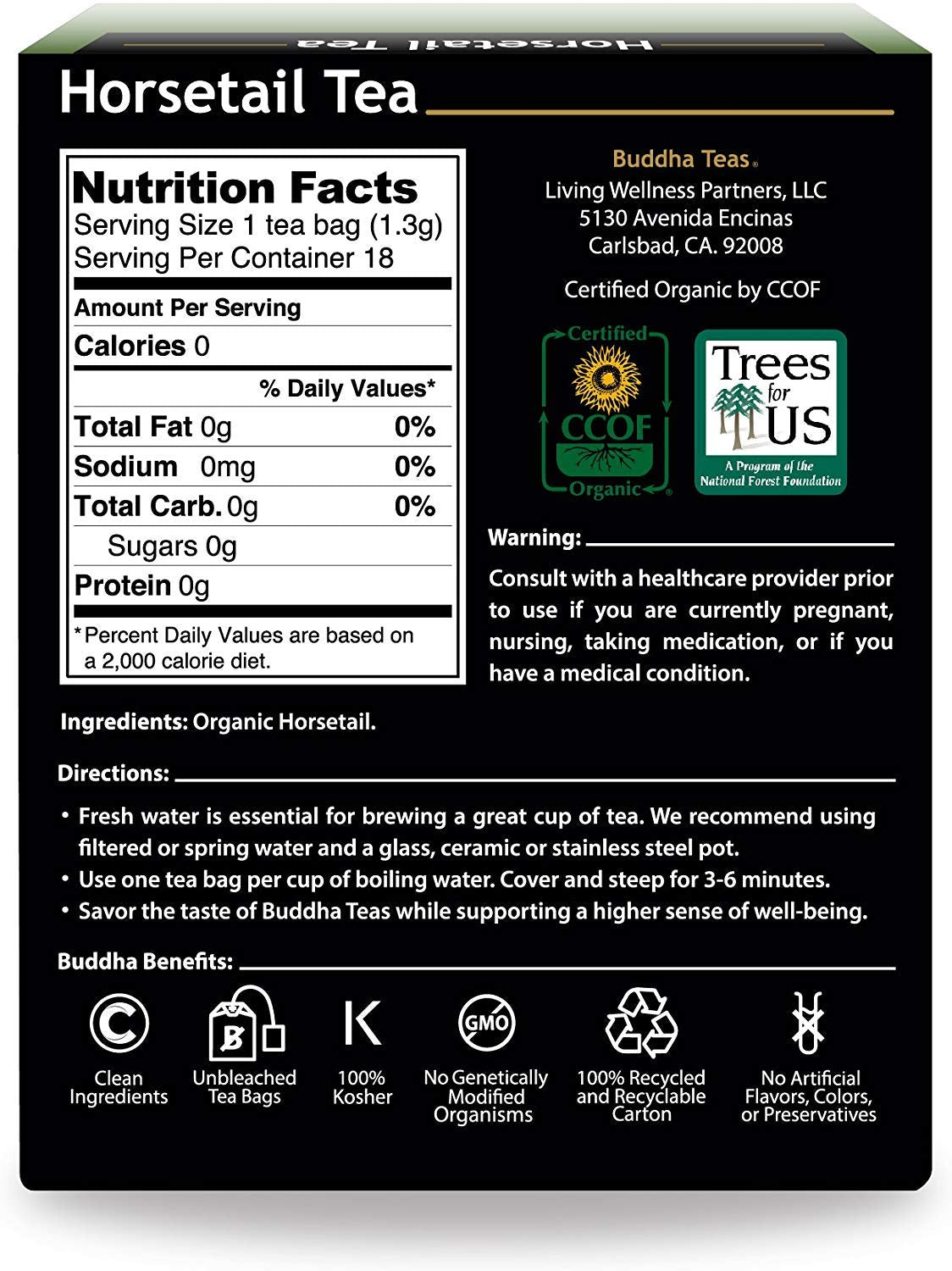 Buddha Teas - Horsetail - Organic Herbal Tea - For Cognitive Balance & Overall Health - With Antioxidants, B Vitamins & Silica - Caffeine Free - 100%