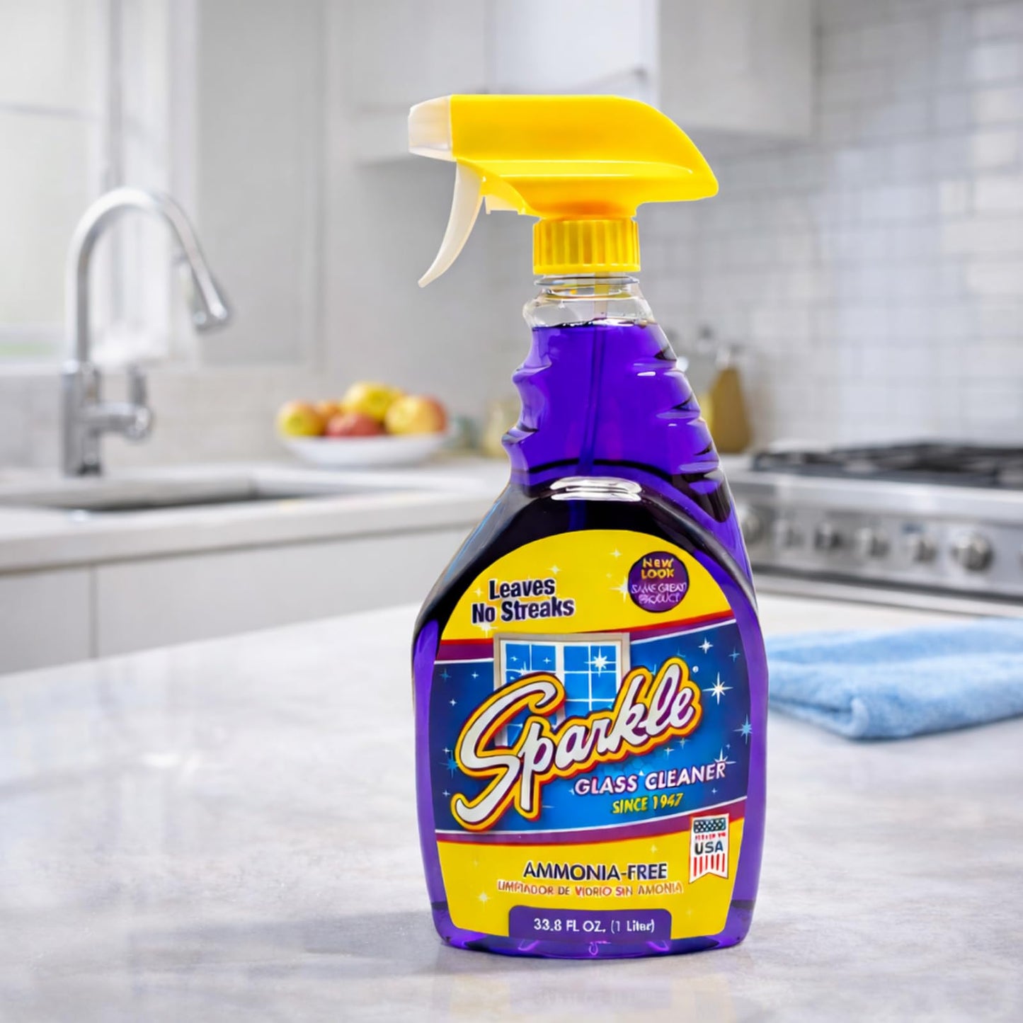 Sparkle Glass Cleaner Refill 1 Gallon (128 Fl Oz) - Ammonia-Free Heavy Duty Streak-Free Formula for Windows, Mirrors & Glass (Pack of 1)