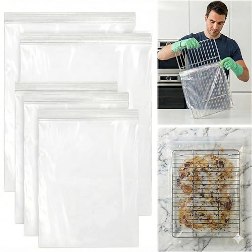 Oven Rack Cleaning Bags 5 Pack, No Scrub Reusable Leakproof Soaking Bags for Grill Grates, BBQ Racks, Stove Grates - Easy Soak & Rinse, No Cleaner