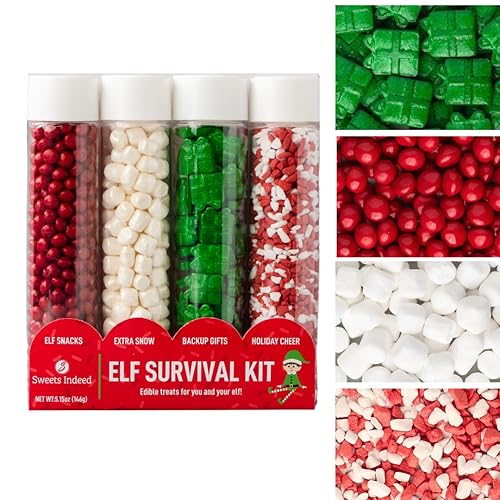 Sweets Indeed Holiday Elf Candy Topper 4-Pack - Marshmellows, Crumblefetti Candy Toppings for Ice Cream, Cupcakes, Hot Cocoa & Cookies | Fun Holiday