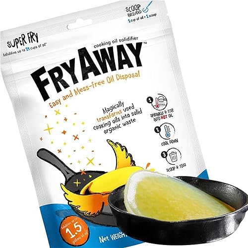 FryAway® Super Fry Cooking Oil Solidifier Powder, Resealable Pouch with Scoop, Solidifies Up to 24 Cups, Plant-Based Grease Solidifier, Oil Hardener