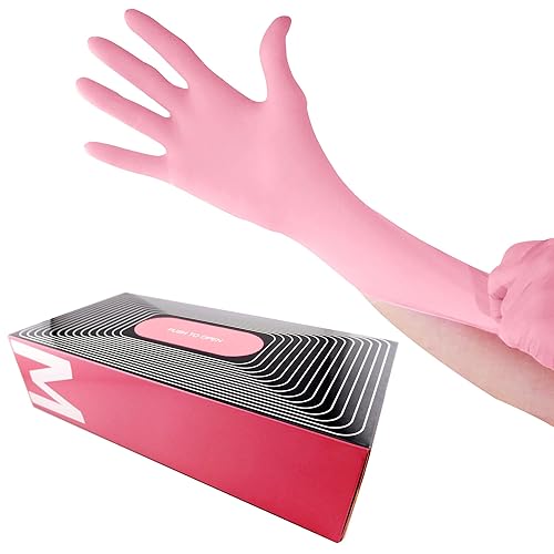 Waxness Cosmetology Nitrile Gloves - Pink, Medium Size, 100 pcs - Powder Free, Latex-Free Disposable Gloves for Waxing and Beauty Use