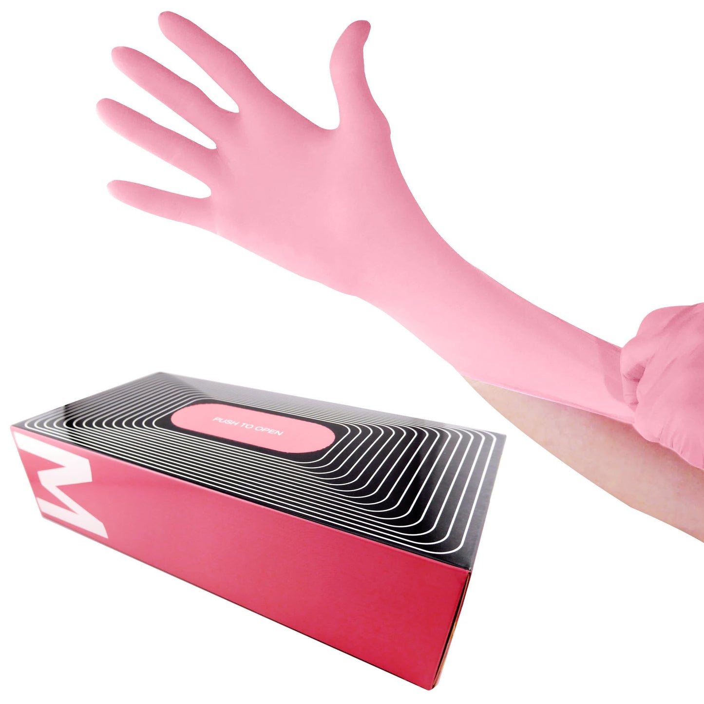 Waxness Cosmetology Nitrile Gloves - Pink, Medium Size, 100 pcs - Powder Free, Latex-Free Disposable Gloves for Waxing and Beauty Use