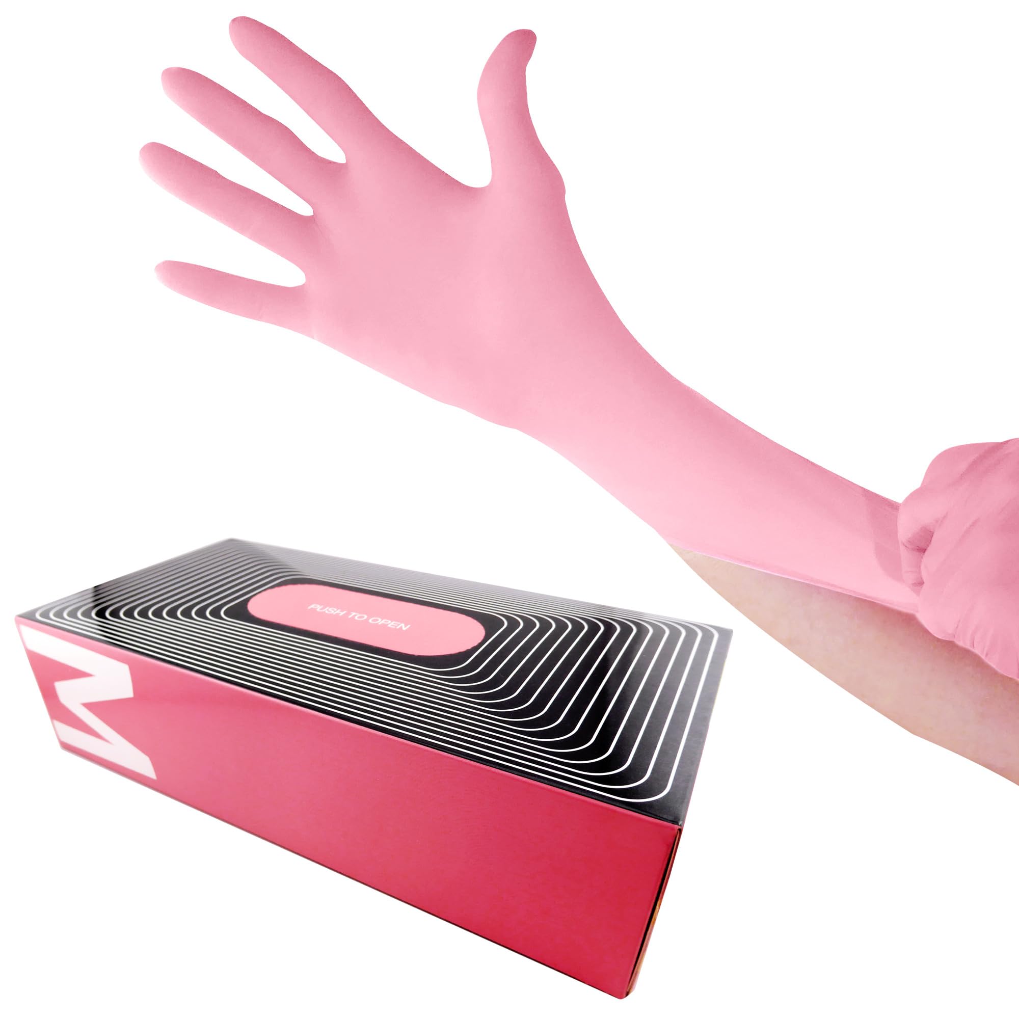 Waxness Cosmetology Nitrile Gloves - Pink, Medium Size, 100 pcs - Powder Free, Latex-Free Disposable Gloves for Waxing and Beauty Use