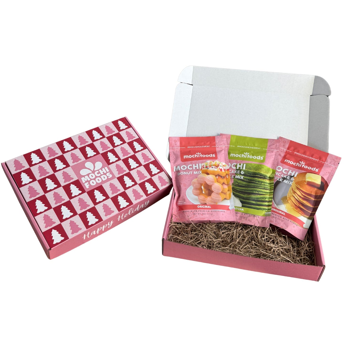 Mochi Foods Holiday Gift Set, Premium Rice Flour Baking Mix Collection with Mochi Donut Mix, Original Mochi Pancake Mix, Matcha Mochi Pancake Mix, 8 oz Packages