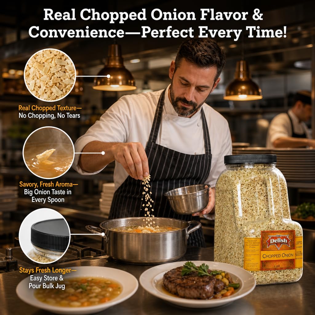 Dried Chopped Onion by It’s Delish, 4 Lbs Gallon Size Jug with Handle - All Natural Dehydrated Onions Flakes | Delicious & Fresh Onion Taste