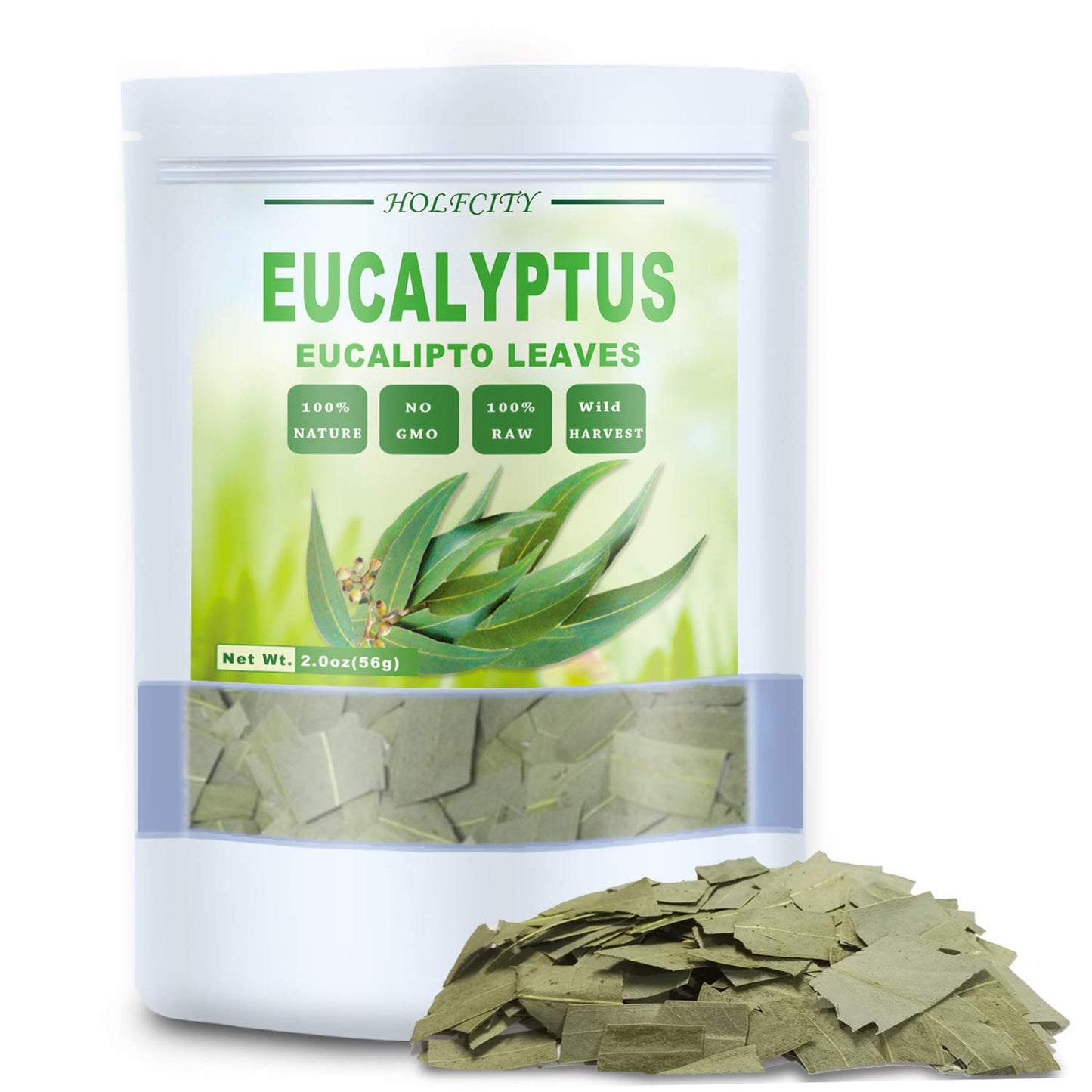 100% Natural Dried Eucalyptus Leaves, Eucalyptus Herbal Tea, Cut and Shifted, Bulk Bag (2 oz)