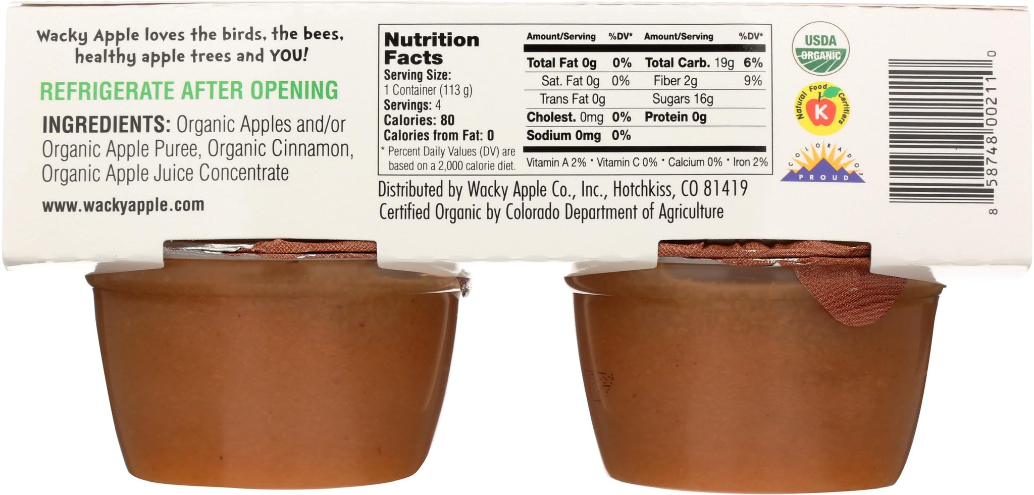Wacky Apple, Applesauce Cinnamon Apple Organic, 4 Ounce, 4 Pack
