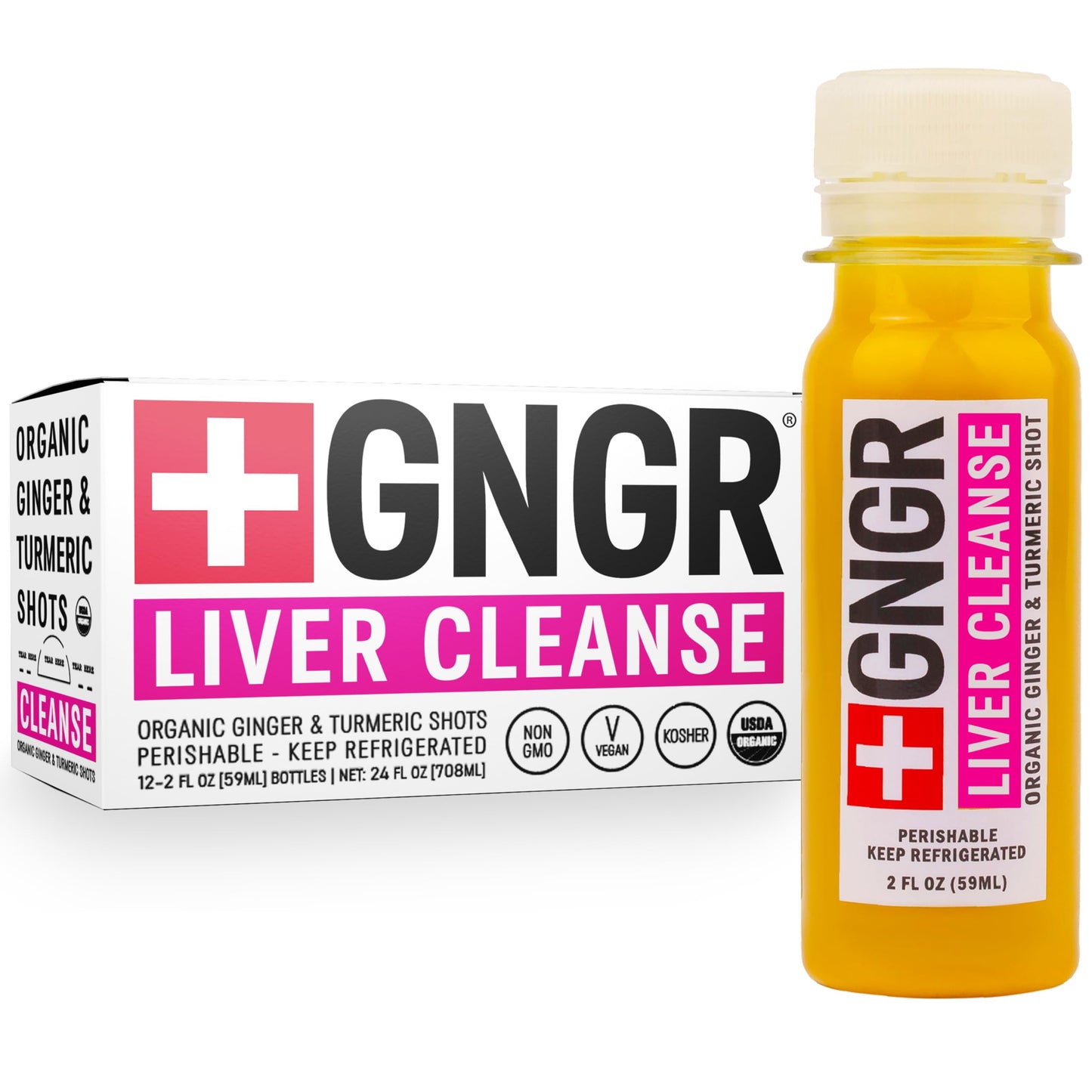 +GNGR Liver Cleanse Detox & Repair, Cold-Pressed Ginger Shot with Organic Milk Thistle, Dandelion, Turmeric & Ultra-High Absorption Curcumin for Liver