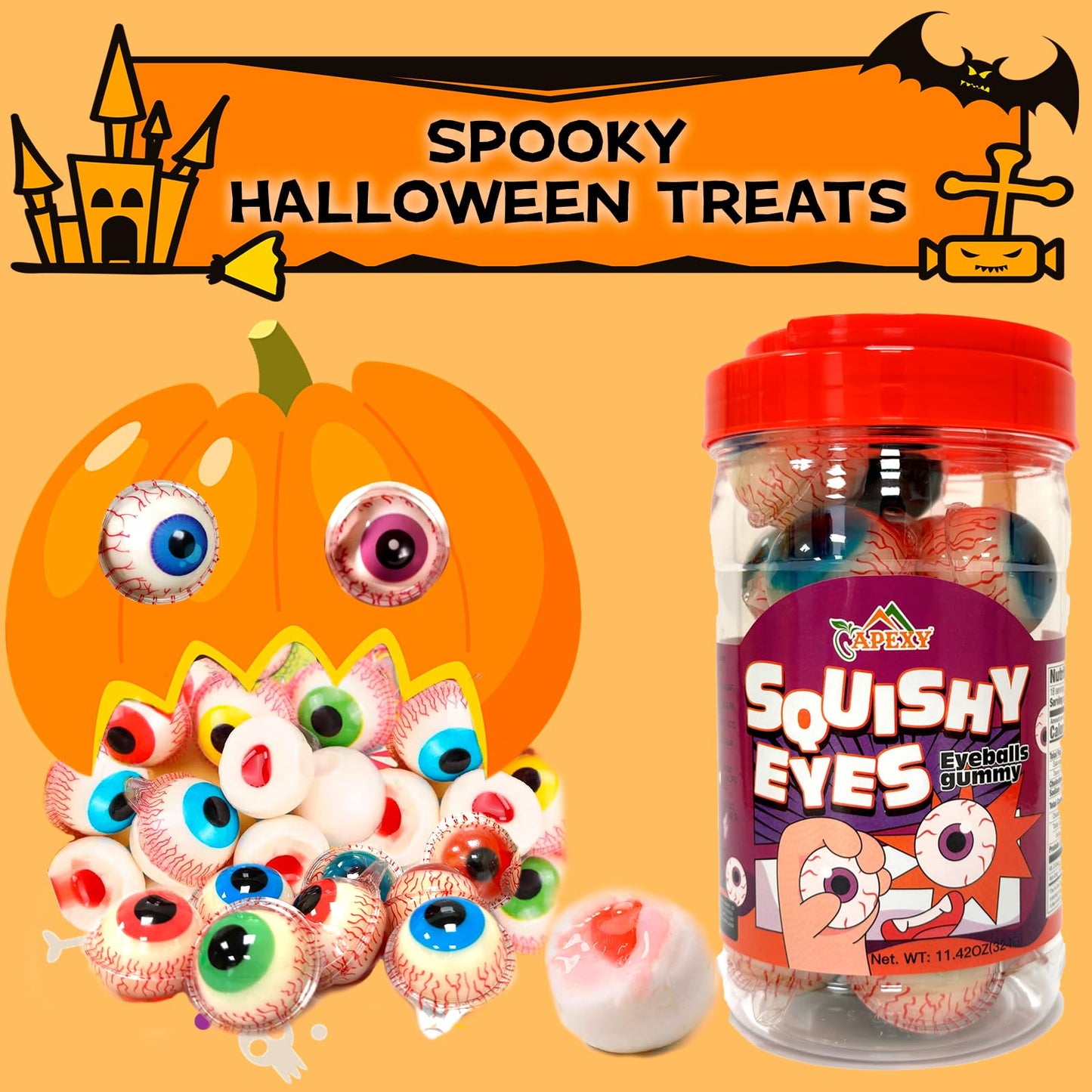 Apexy Eyeball Gummy Candy With Fruity Liquid Center Fat Free Perfect for Halloween & Themed Parties, Fun & Delicious 11.42oz