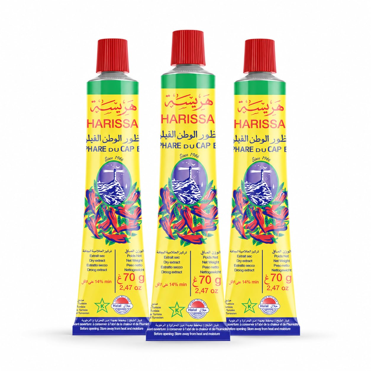 Le Phare du Cap Bon Harissa Paste in Tube - Authentic Tunisian Harissa Berbere spice Sauce, Chili Pepper Paste & Seasoning, Spicy Red Pepper Condiment