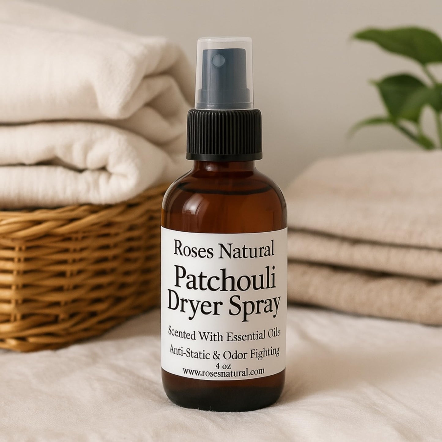 Natural Dryer Ball Spray, 4 oz, Patchouli, Lavender,Essential Oil Laundry Refresher, Fabric Freshener for Clothes, Linens & Wool, Anti-Static & Odor