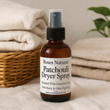 Natural Dryer Ball Spray, 4 oz, Patchouli, Lavender,Essential Oil Laundry Refresher, Fabric Freshener for Clothes, Linens & Wool, Anti-Static & Odor
