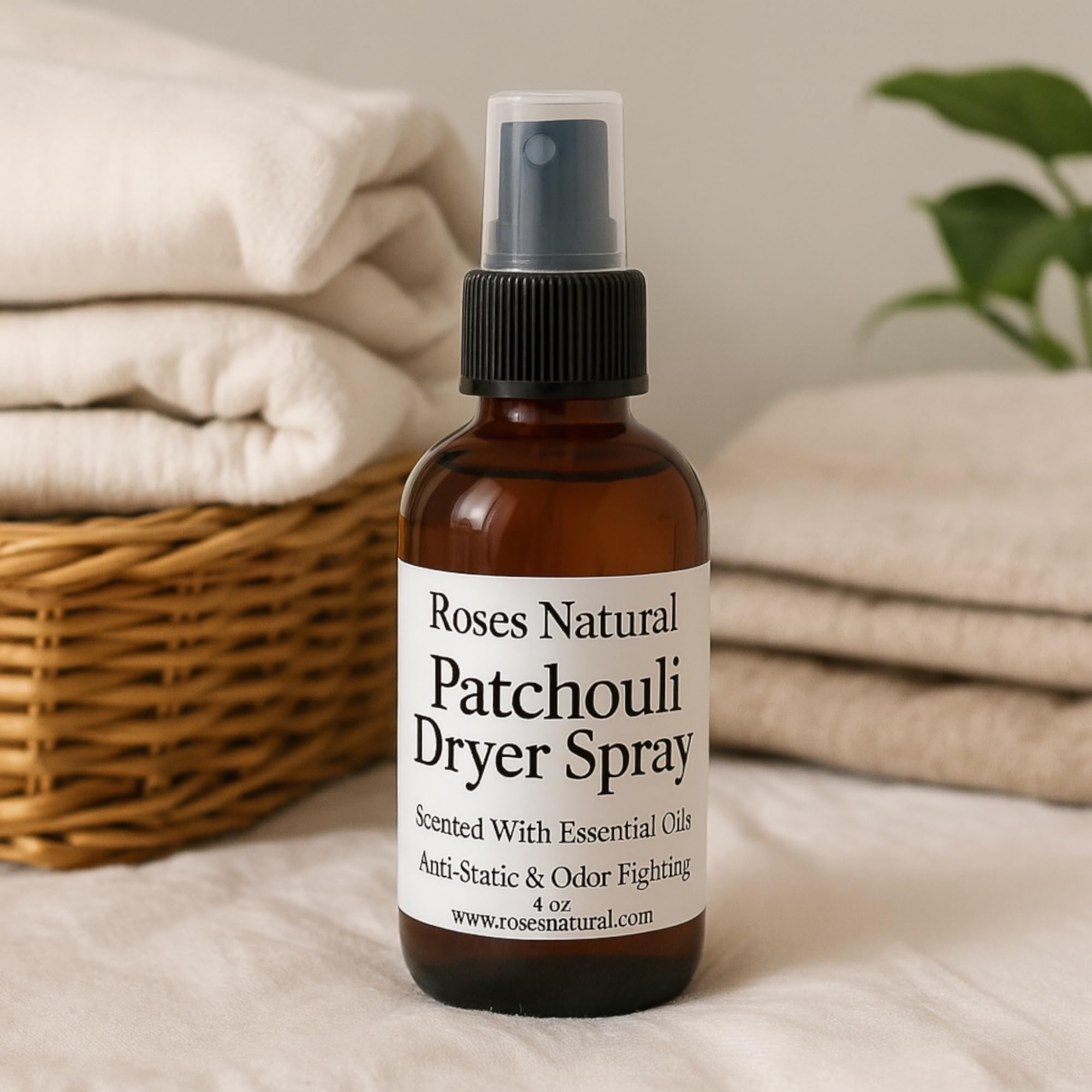 Natural Dryer Ball Spray, 4 oz, Patchouli, Lavender,Essential Oil Laundry Refresher, Fabric Freshener for Clothes, Linens & Wool, Anti-Static & Odor