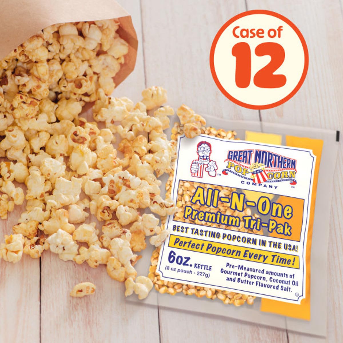 Case of 12 Popcorn Packs - All-In-One Kit with 6-Ounces of Pre-Measured Kernels, Salt, and Oil Packets for Popcorn Machines by Great Northern Popcorn