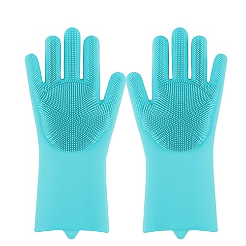 Magic Silicone Dishwashing Scrubber, 2 in 1 Reusable Rubber Gloves for cooking, Heat Resistant Kitchen Tool for Household (green)