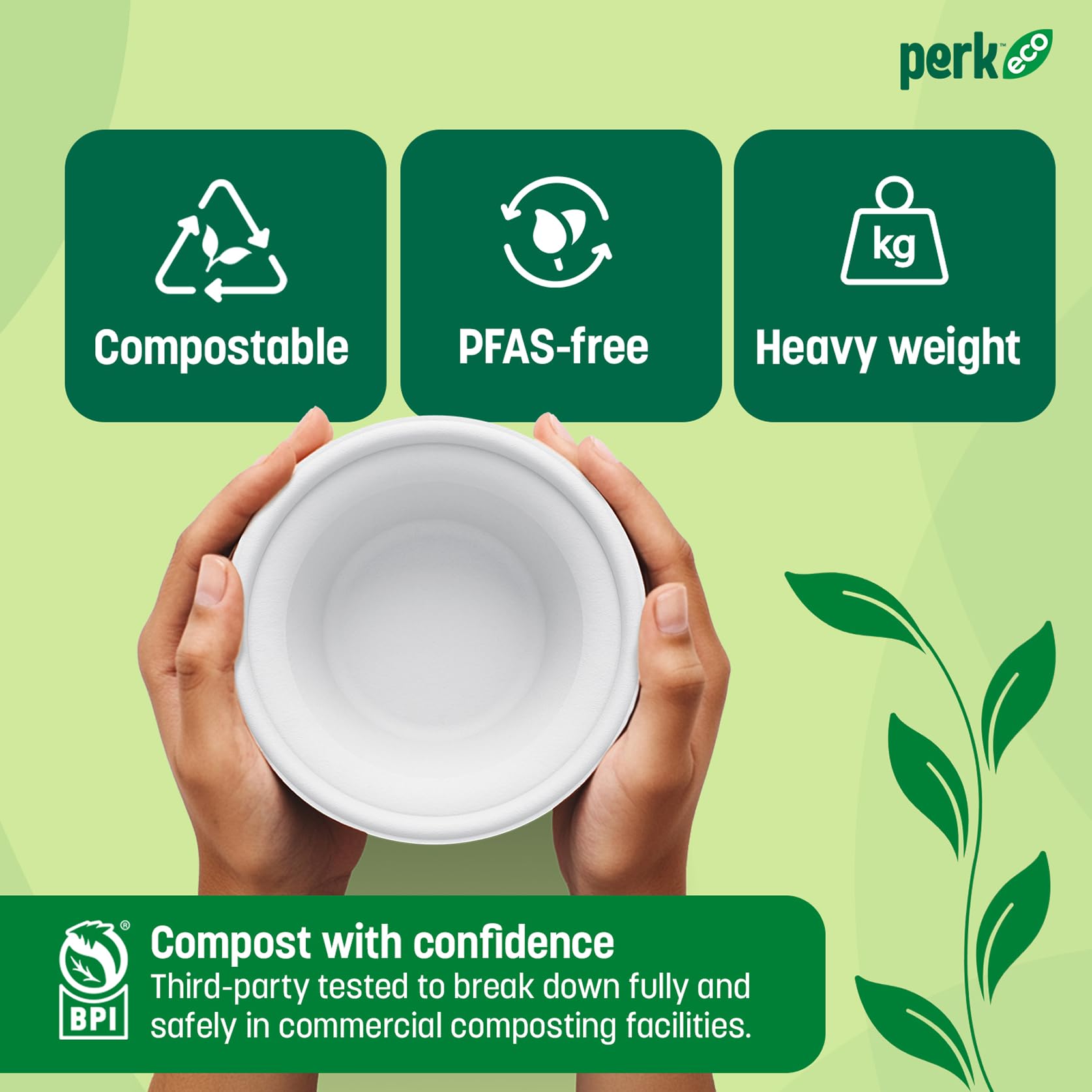 Staples Perk Eco 12 Oz Compostable Paper Bowls, 125 Count Bulk Disposable Bowls for Soups, Snacks and Everyday Meals, White
