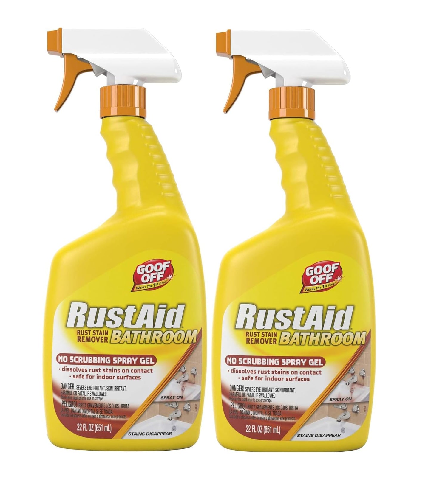 Rust-Aid Rust Remover Spray Gel for Bathroom Surfaces - Dissolves Tough Rust Stains on Contact - 22 oz (2 Pack) - Ilios Packaging
