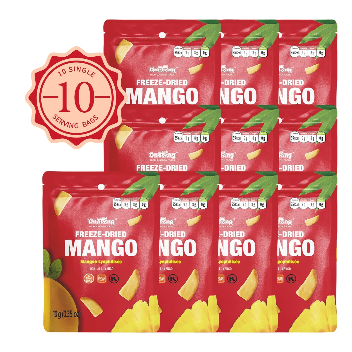 ONETANG Freeze-Dried Fruit Mango Chips, 10 Pack Single-Serve Pack, Non GMO, Kosher, No Add Sugar, Gluten free, Vegan, Holiday Gifts, Healthy Snack
