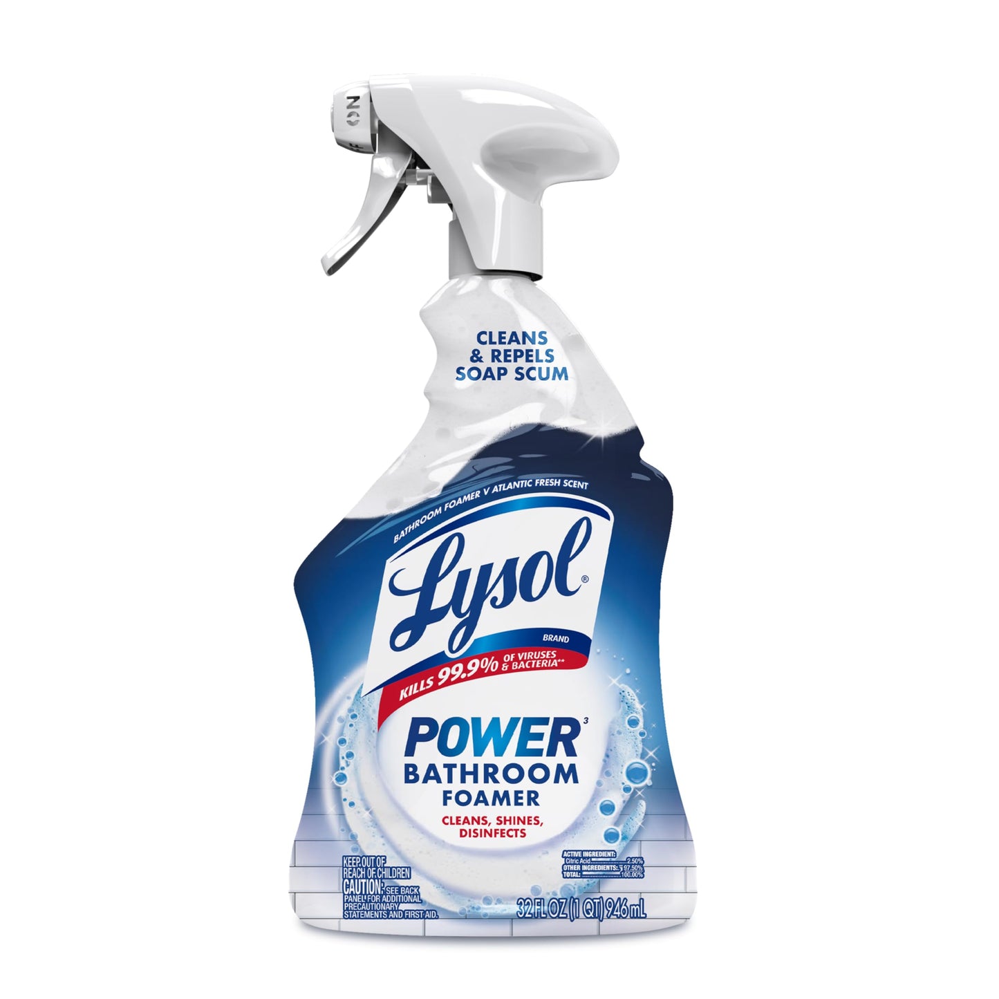 Lysol Power Foaming Bathroom Cleaner, Multipurpose Cleaner for Showers, Bathtubs, Sinks, Disinfectant Spray Kills 99.9% of Germs, Zero Bleach Cleaning