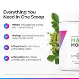 Livingood Daily Matcha + Moringa Powder, 30 Servings - 2in1 Matcha Powder and Moringa Supplement for Radiant Skin - Instant Green Tea with L Theanine