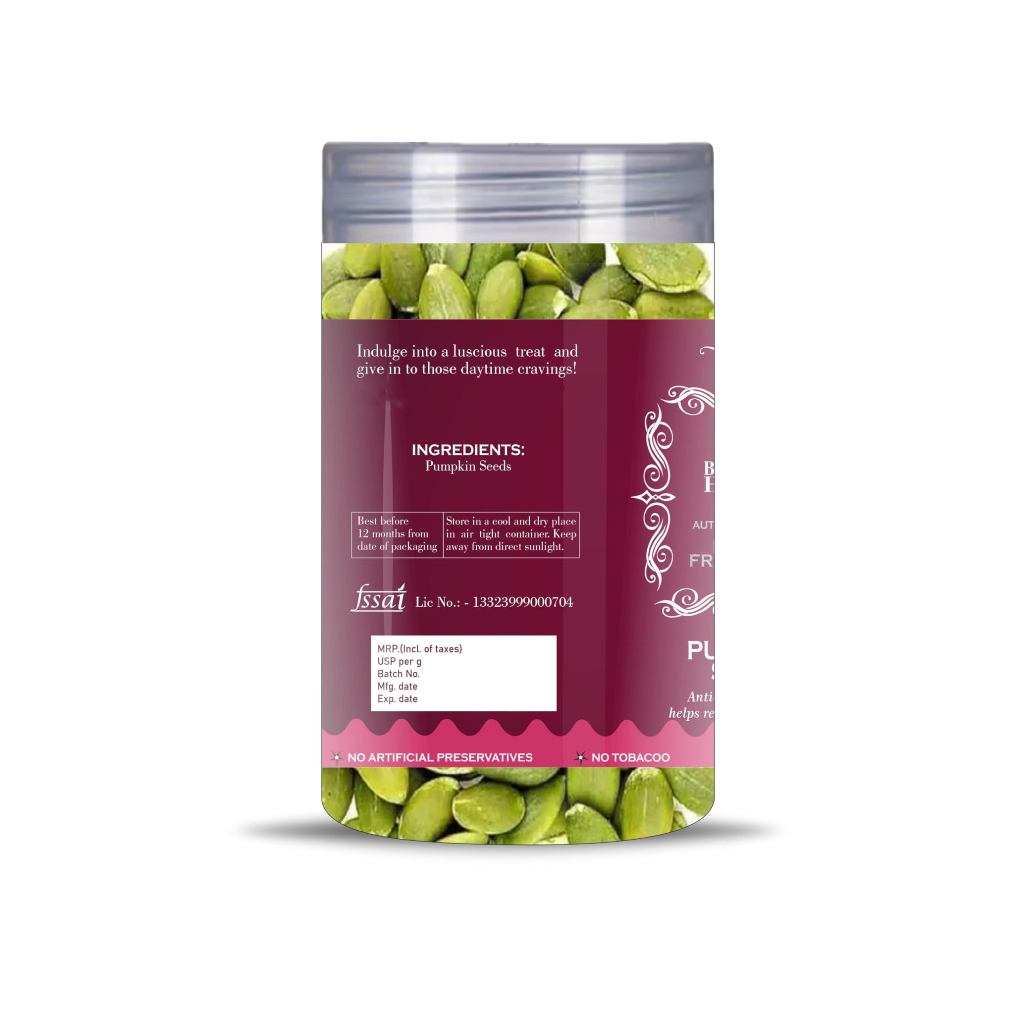 Blessfull Healing Pumpkin Seed 5 Oz(Ounce) Airtight Container With Spoon