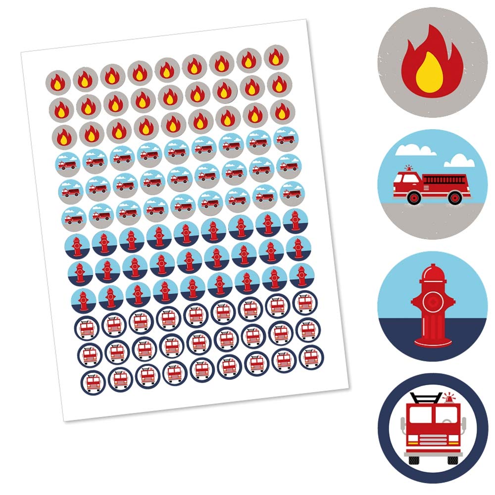 Fired Up Firefighter Truck Party Favors - Round Candy Stickers - 108pc