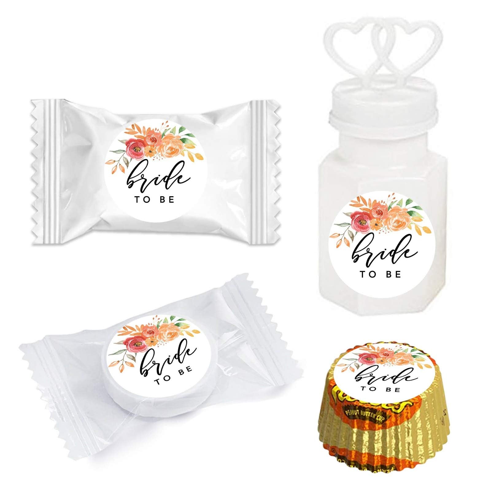 Andaz Press Autumn Fall Watercolor Wedding Party Collection, Chocolate Drop Label Stickers Trio, Bride to Be, Autumn Floral Bouquet and Pumpkin