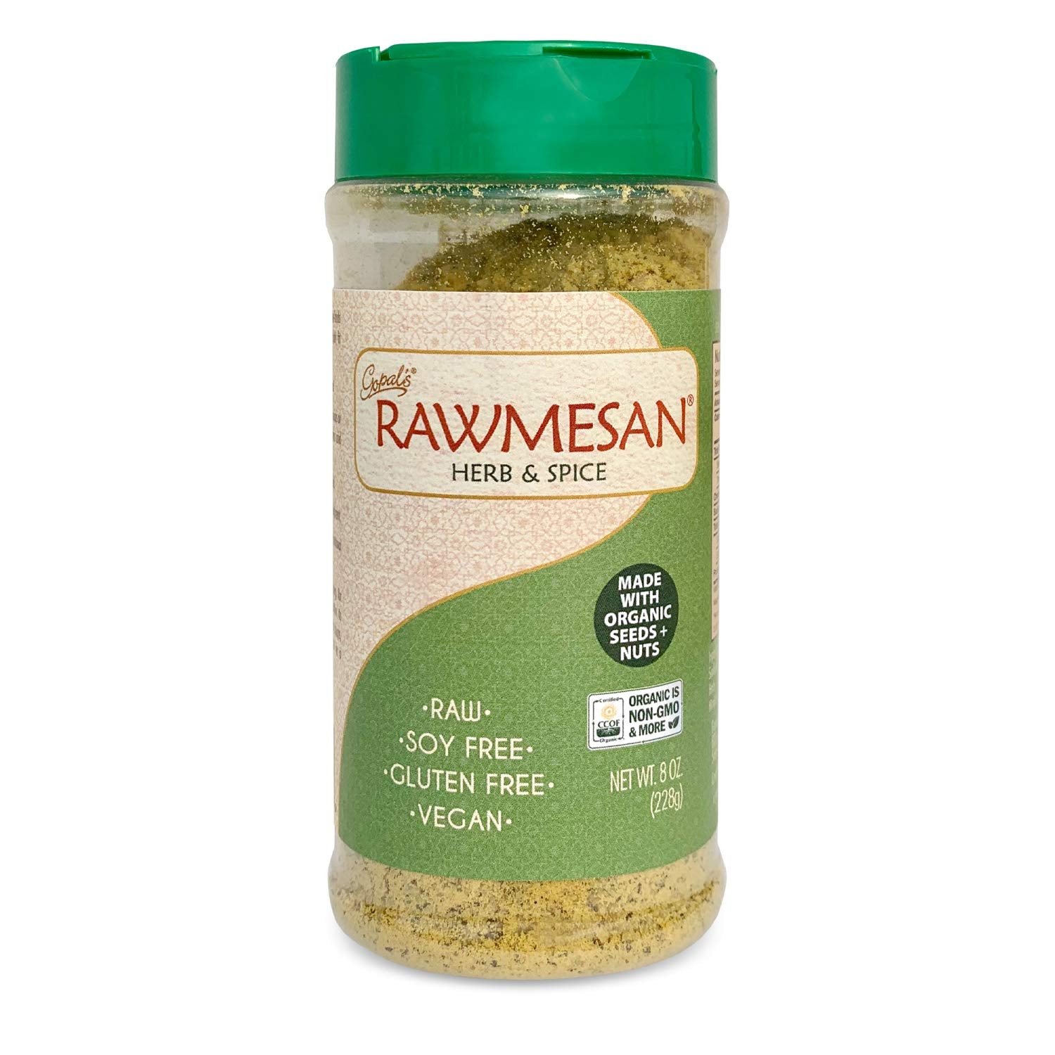 Vegan Nutritional Yeast Seasoning, Gopal’s Rawmesan Herb & Spice (Parmesan Cheese Alternative) - 8 Ounces | Keto, Whole 30, and Paleo Friendly