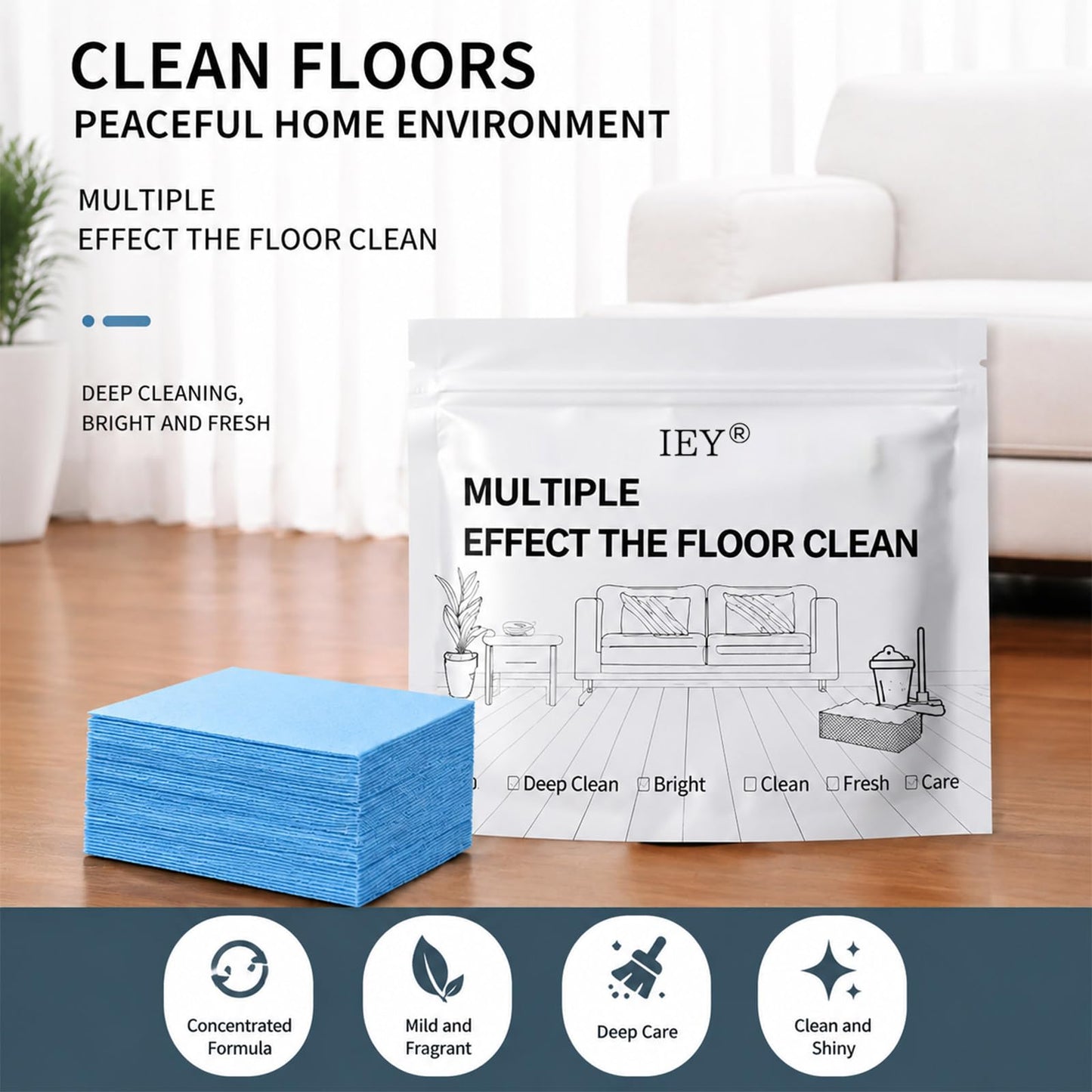 FKMEE IEY Floor Cleaning Tablets, Multi-Surface Floor Cleaner Tablets For Hardwood, Tile & Laminate 100 Piece (30 Piece)