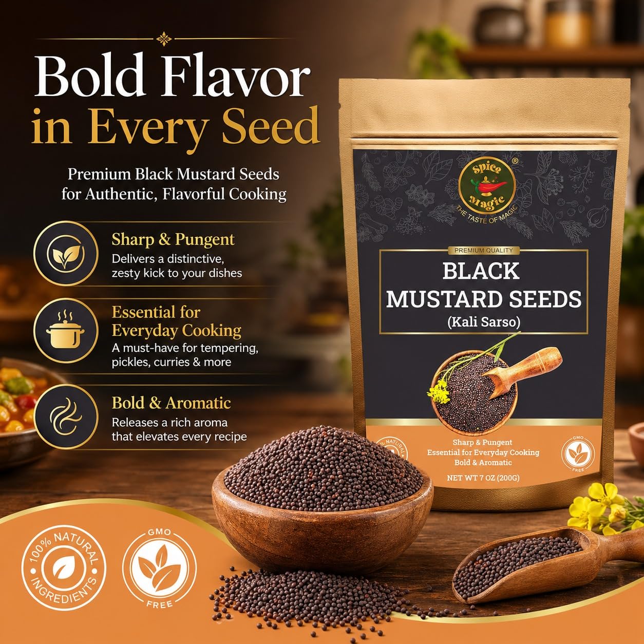 Spice Magic Black Mustard Seed ~ 100% Pure, Aromatic & Natural | 7oz (200g) I Kali Rai | Non-GMO | Indian Origin