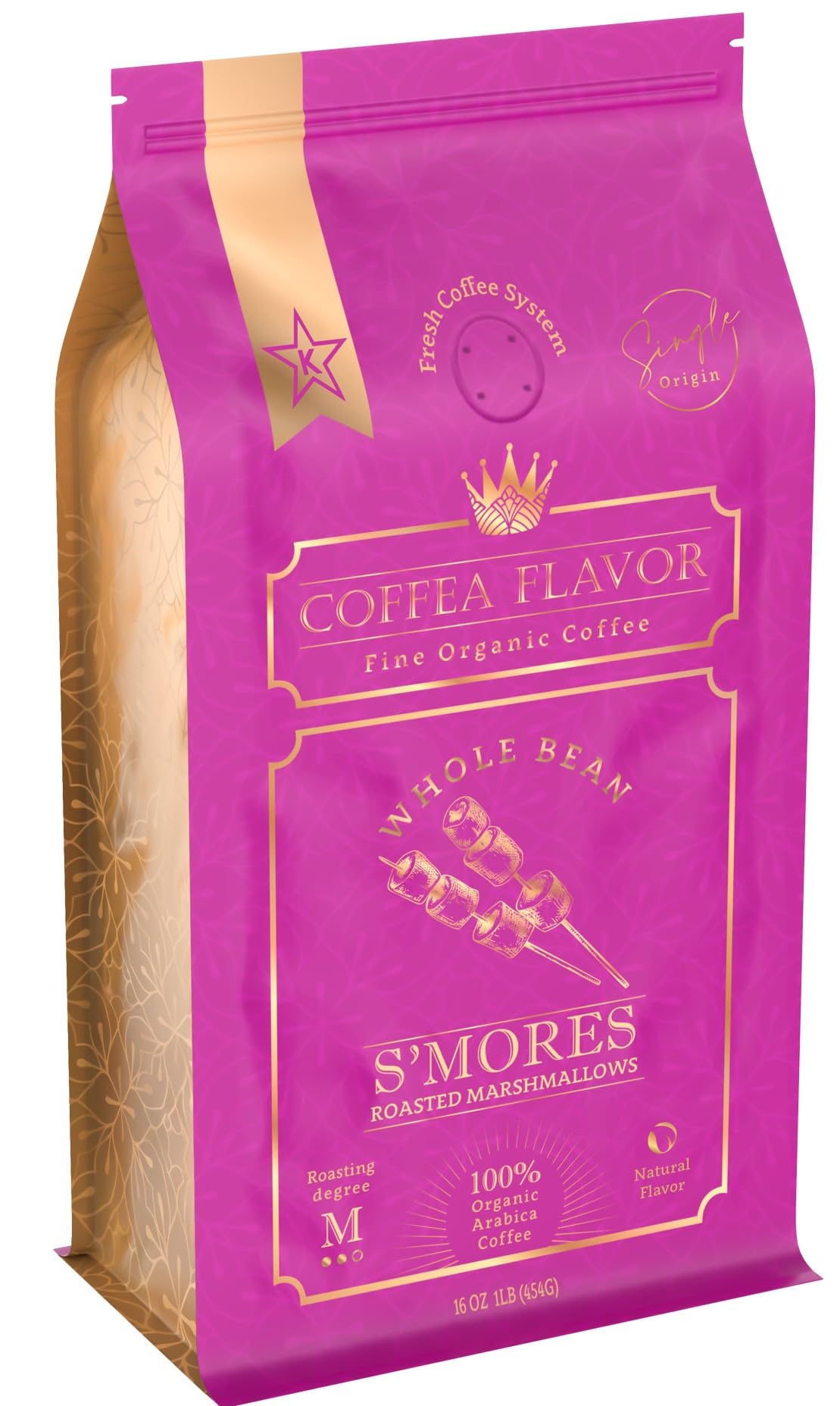 S'mores Flavored Whole Bean Coffee - 100% Arabica, Single Origin, Medium Roast, Naturally Sweetened, Rich and Creamy Flavor - Perfect for Cold Brew