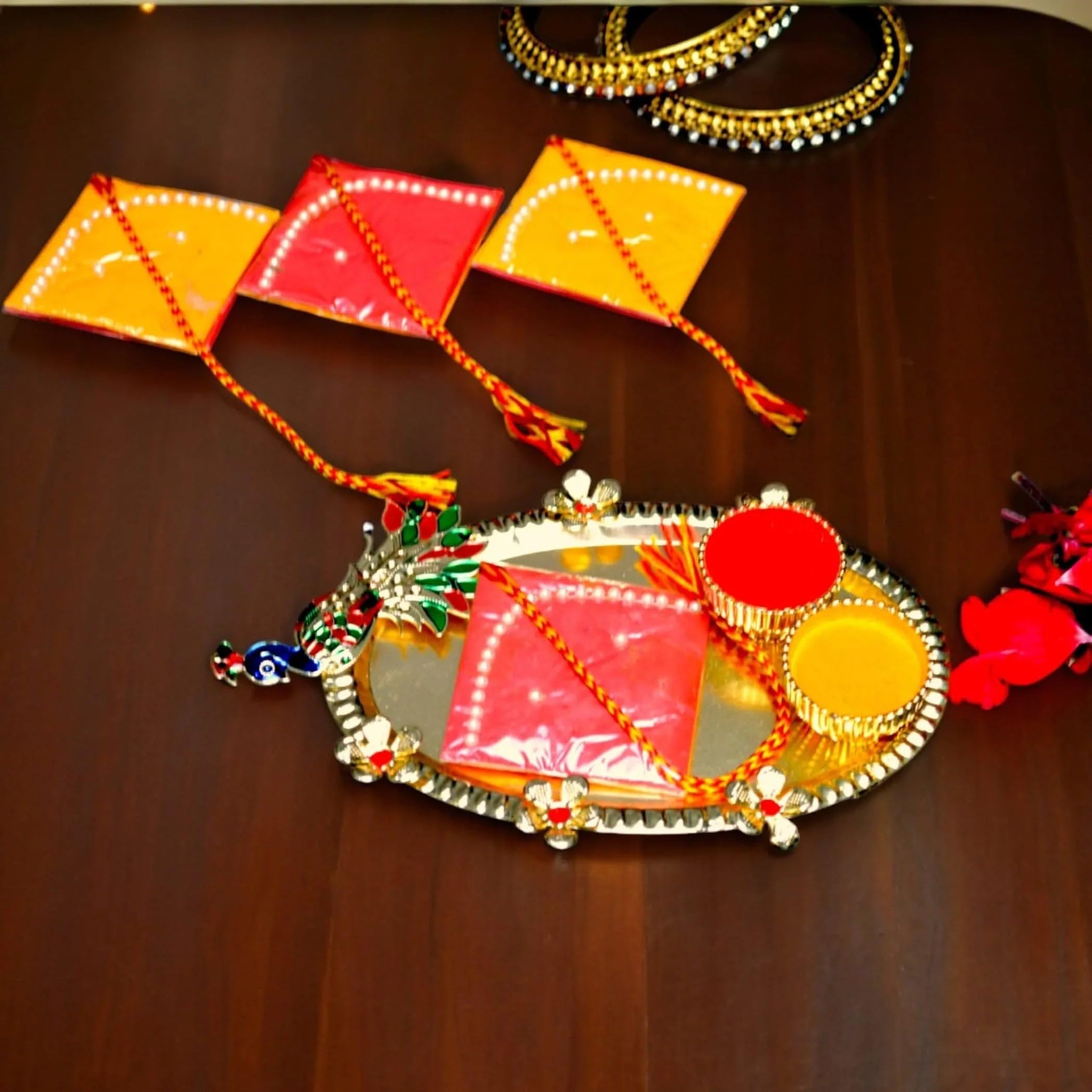 LoveNspire Kite Style Mini Haldi Kumkum Packets for Pooja Thali - Decorative Sindoor & Turmeric Powder Combo for Wedding & Housewarming Favors