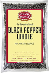 Spicy World Black Peppercorns Whole 7 Ounce - Perfect for Grinder
